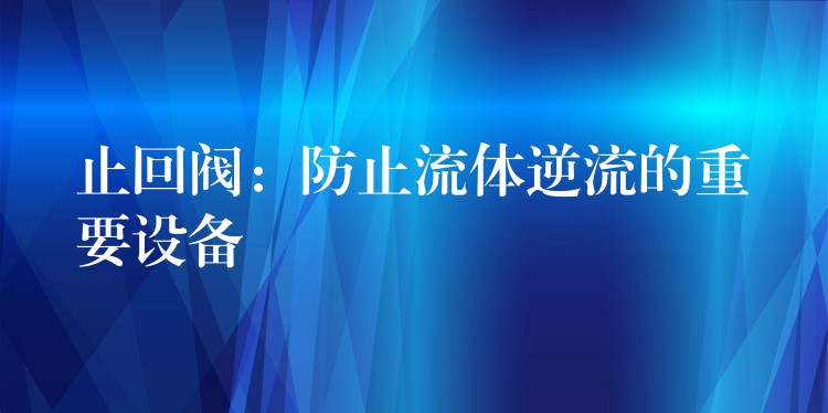 止回阀：防止流体逆流的重要设备