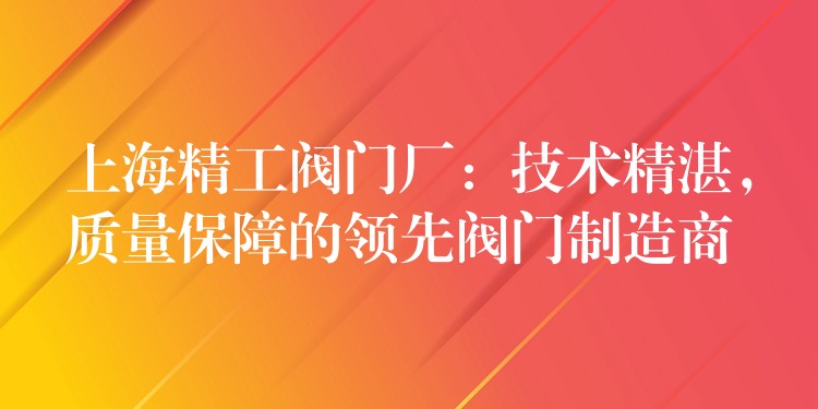 上海精工阀门厂：技术精湛，质量保障的领先阀门制造商